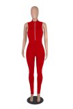 Solid Rhinestone Zipper Sleeveless Tight Jumpsuit