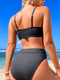Black Bikini Ribbed Keyhole Two Piece Swimwear