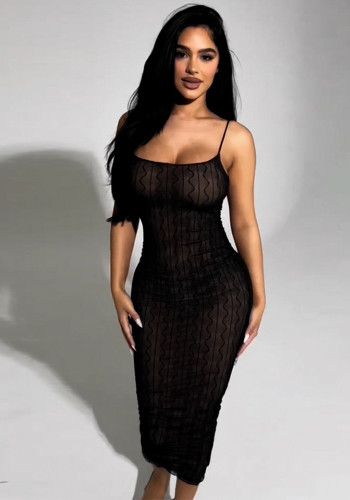 Black Sexy Mesh Low Back Camisole Slim Maxi Dress
