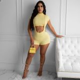 Sexy Fashion Short Sleeve Suspenders and Crop Tee 2PCS Set
