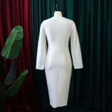 Solid Elegant Cape Sleeve Formal Slit Midi Dress