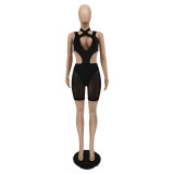Summer Two Piece Sexy Halter Straps Bodysuit and Mesh Shorts Set