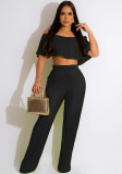 Off Shoulder Pleated Crop Top and Pants two-piece set