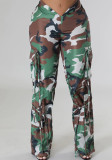 Camo Pattern Print Ruched Strings Casual Pants