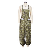 Trendy Camouflage Suspender Pants Print Loose Cargo Jumpsuit