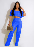 Off Shoulder Pleated Crop Top and Pants two-piece set