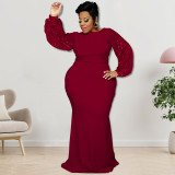 Plus Size Women's Long Sleeve Sequin Patchwork Maxi Dress