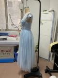 Blue Lace Mesh Patchwork Lace-Up Prom Dress