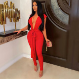 Nightclub Sexy Plunge Neck Bodycon Jumpsuit