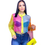 Trendy Colorblock Sexy See-Through Sun Protection Shirt