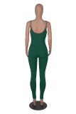 Solid V-Neck Ribbed Sexy Cami Tight Jumpsuit