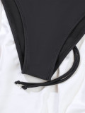 Three-Piece Swimwear Black Bikini Set with Sleeveless Cover-Up