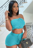 Sexy Beach Two Pieces Knitting Strapless Tube Top and Shorts