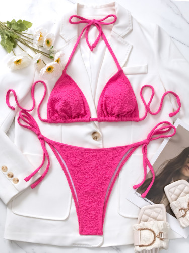 Hot Pink Halter Tie Sides Bikini Set