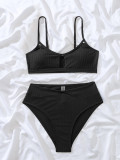 Black Bikini Ribbed Keyhole Two Piece Swimwear