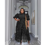 Plus Size Pearl Mesh Patchwork See-Through Dress Top