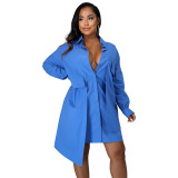 Casual Long Sleeve Solid Irregular Shirt Dress