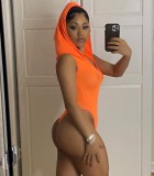 Orange Sexy Sleeveless Tight Hooded Bodysuit
