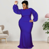 Plus Size Women's Long Sleeve Sequin Patchwork Maxi Dress