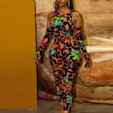Sexy Printed Bodycon Sleeveless Jumpsuit With Gloves