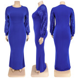 Plus Size Women's Long Sleeve Sequin Patchwork Maxi Dress