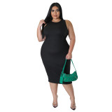 Plus Size Casual Solid Sleeveless Bodycon Midi Dress