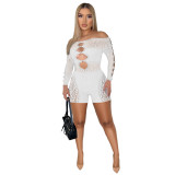 Mesh Pearl Off Shoulder Sexy Hollow Out Rompers