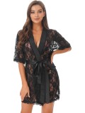 Sexy Lingerie Black See Through Lace Robe Nightgown