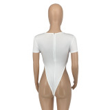 Ladies Sexy Solid Holow Out Short Sleeve Bodysuit