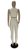 Crew Neck Ribbed Crop Tank Top and Legging 2 Piece Set