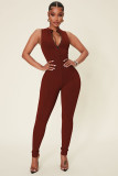 Sports Ribbed Sleeveless Tight Zip Up Jumpsuit