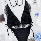 Sexy Mesh Ruffles Tie Sides Bikini Set