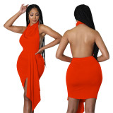 Sexy Solid Halter Neck Backless Bodycon Dress