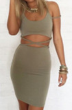 Sexy Army Green Sleeveless Cut Out Bodycon Dress