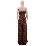 Women Print Casual Strapless High Waist Wide Leg Jumpsuit