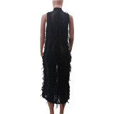 Ladies Fashion Knitting Tassel Midi Dress