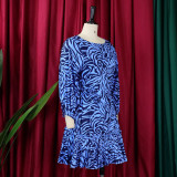 Summer Loose Printed Pleated Lace-Up Casual Dress