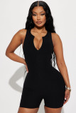 Sexy Ribbed Sleeveless Sports Zip Up Rompers