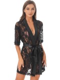 Sexy Lingerie Black See Through Lace Robe Nightgown