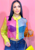 Trendy Colorblock Sexy See-Through Sun Protection Shirt