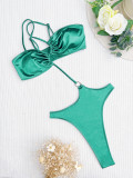 Womens Solid Asymmetric Bikini One-Piece Swimwear