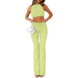 Striped Knitting See-Through Tank Top and Pants Casual 2-Piece Set