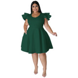 Plus Size Ruffles Short Sleeve A-Line Dress