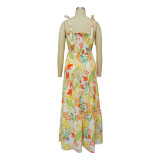 Print Floral Tie Shoulder Beach Holiday Maxi Dress