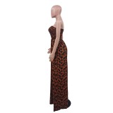 Women Print Casual Strapless High Waist Wide Leg Jumpsuit