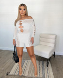 Mesh Pearl Off Shoulder Sexy Hollow Out Rompers