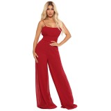 Solid Chiffon Cami Ruched Wide Leg Jumpsuit