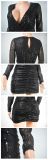 Women Long-Sleeve Sequin Deep V Sexy Ruched Mini Bodycon Dress
