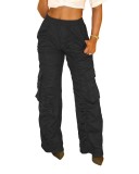 Solid Ruched Pockets Casual Cargo Pants