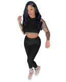 Crew Neck Ribbed Crop Tank Top and Legging 2 Piece Set